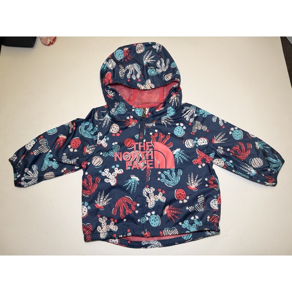 The North Face Infant 0-3M Hooded Windbreaker Jacket Cactus Floral Navy Pink